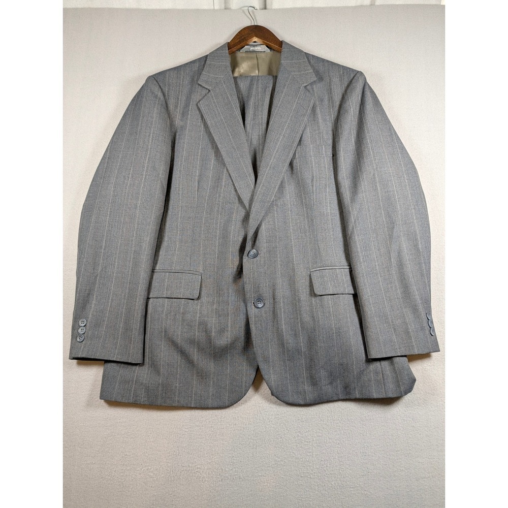 Haggar Imperial Mens 44R Grey Pinstripe 2PC Suit Pants 36x30 Wool Blend